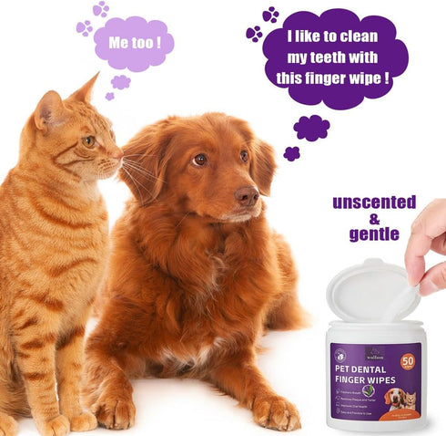 Teeth Cleaning Finger Wipes for Dogs & Cats, Soft Disposable Pet Dental Care Wipes, Gentle Cleaning (100 wipes)