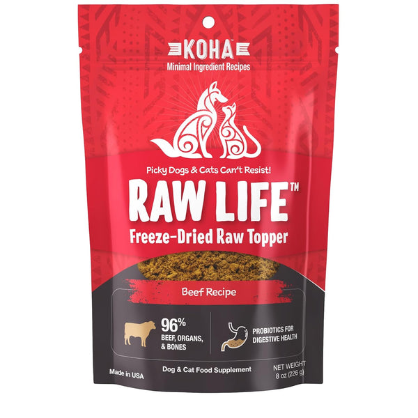 KOHA Raw Life Freeze-Dried Raw Topper, Beef for Dogs and Cats, High Protein Meal Topper, 8oz Bag