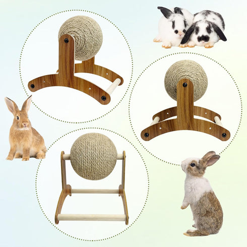 Fhiny Rabbit Scratch Toy, Natural Sisal Scratching Ball for Indoor Pets, Rotating Bunny Claw Scratcher, Kittens, Ferrets