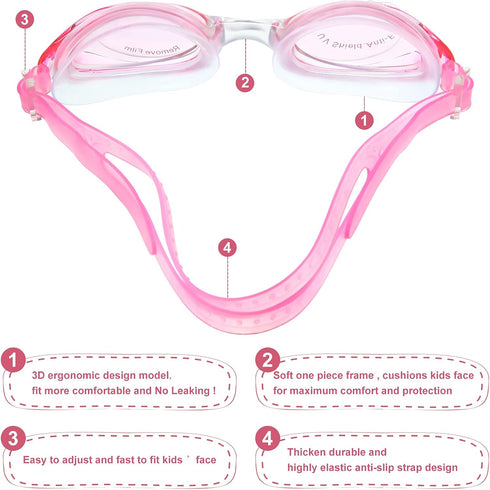 Geyoga 2 Set Swim Cap Kids Unicorn Silicone Waterproof, 2 Swim Caps with 2 Goggles for Kids at Beach Pool