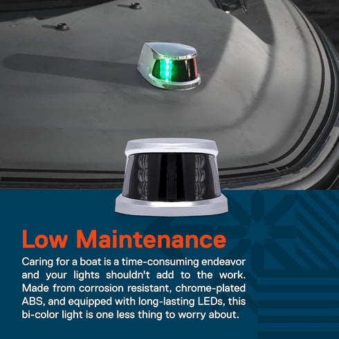 TRUE MODS Red Green LED Marine Navigation Bow Light - Waterproof Chrome & ABS, 2 Nautical Mile Visibility for Boat