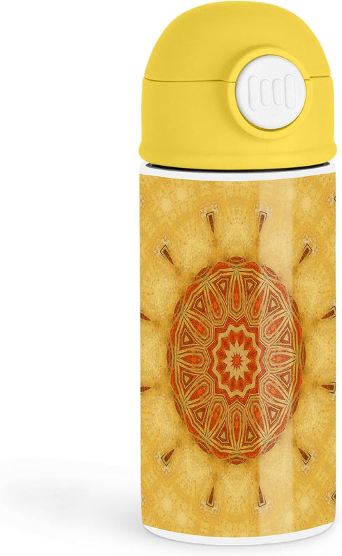 3dRose Sweet Yoga Enthusiast 12oz Kids Yellow Bottle Intricate mandala design in