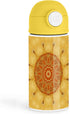 3dRose Sweet Yoga Enthusiast 12oz Kids Yellow Bottle Intricate mandala design in