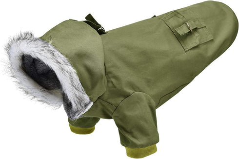 Warm Dog Hooded Trench Coat, Windproof Parka Jacket for Cold Weather (XL, Green)