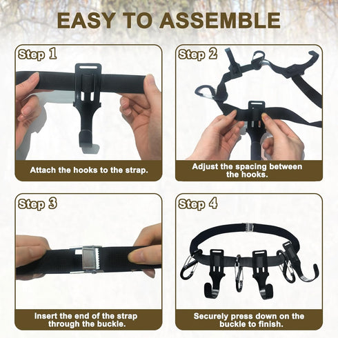 Tree Stand Straps Bow Hanger with Metal Hooks, High Loading Gear Hanger for Hunting, Hiking, Camping