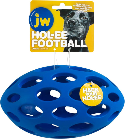 JW Pet Hol-ee Football Dog Toy Puzzle Ball, Natural Rubber, Large (9