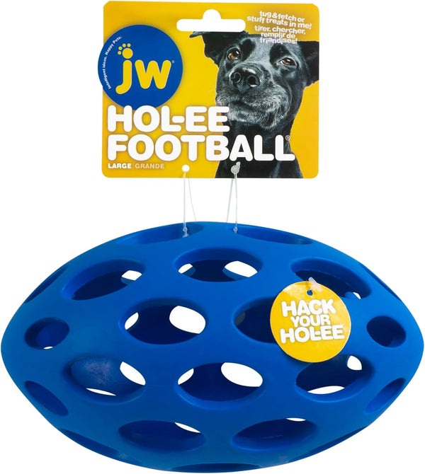 JW Pet Hol-ee Football Dog Toy Puzzle Ball, Natural Rubber, Large (9