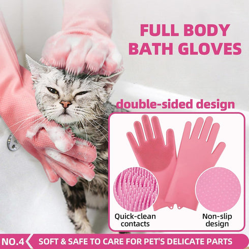 Set Bath Grooming Kit for Pets - Hair Brush with Towel, Washing Gloves, and Shampoo Scrubber Brush for Dogs and Cats