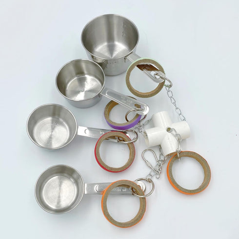 Durable Bird Parrots Toys, Pullable Stainless Steel Cup and Cardboard Ring Toys for Mini Macaws, African Greys,
