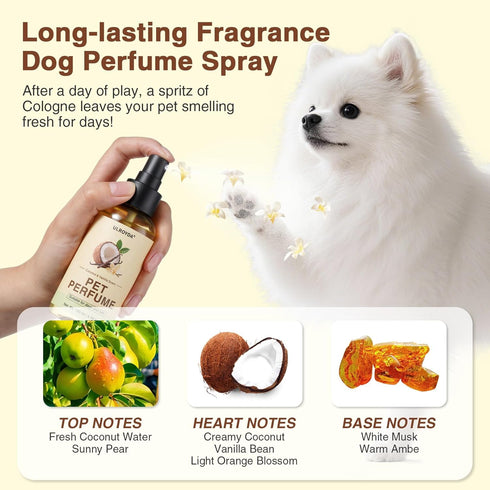 4.06 oz Dog Cologne & Pet Perfume Long-Lasting Coconut & Vanilla Scent | Alcohol-Free Deodorizing Spray for Dogs
