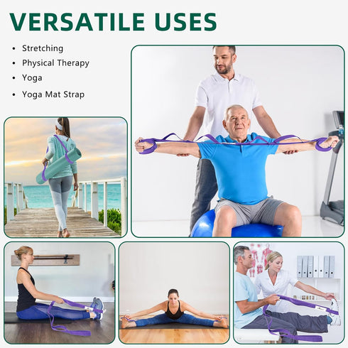 Stretching Strap Yoga Strap for Physical Therapy, Non-Elastic Yoga Straps for Stretching, 10 Loops Stretch Strap for Pilates, Flexibility, Home Workout, Exercise, Stretch Band for Women & Men by Abiarst