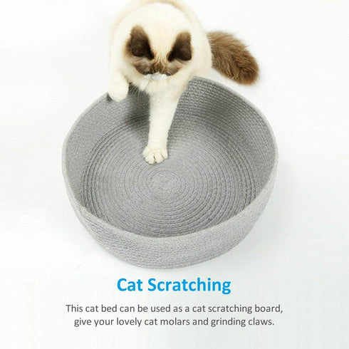 Summer Cat Bed Basket Nest Round Cotton Rope Woven Warm Medium,Pet Sleeping Bed House Cute Fun Scratcher Scratching