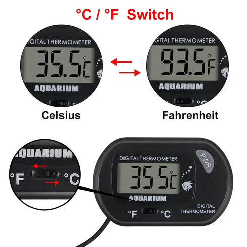 2-Pack Digital Aquarium Thermometer with Large LCD Display, Water Thermometer for Fish Tank and Reptile