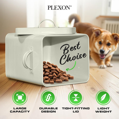 Plexon 1.5 7 lbs, Metal Dog Food Storage Container with Scoop - Small Dog Food Container Holder Treat Jar Bin with Lid