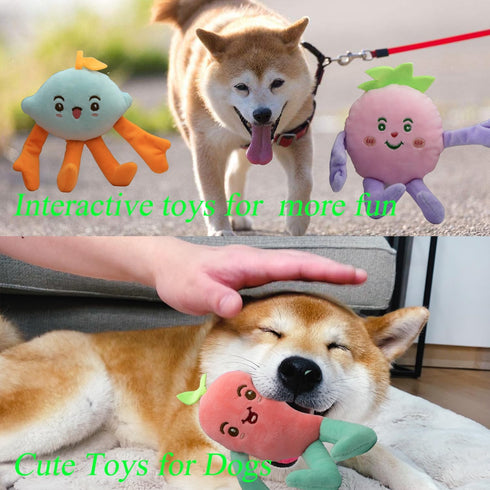 Cute Carrot Fruits Dog Squeaky Toys, Dog Toy for Pet Puppy Small Dog - Pack of 13