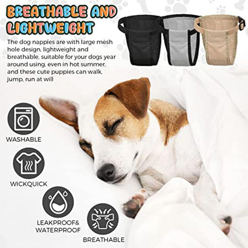 3 2XL Dog Pants with Replace Diaper, Female Dog Heat Cycle Reusable Diapers Adjustable Pads for Dogs in Heat Grey