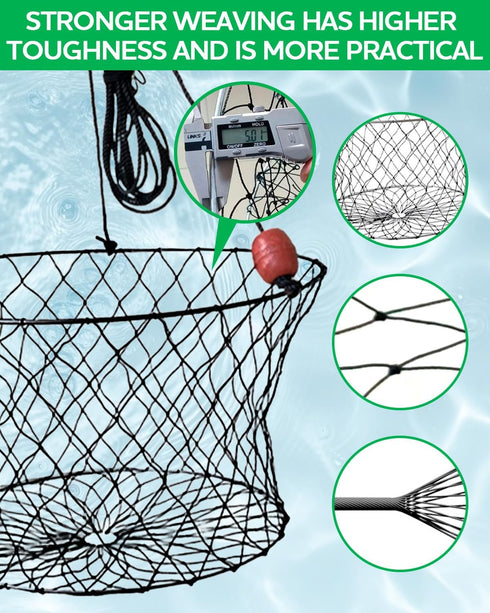 DHOEM 2Pack 24" 20" Double Ring Crab Trap with Bait Clip & Crab Gauge, Top, Bottom, Crabs Snare Fishing Net with Tarred