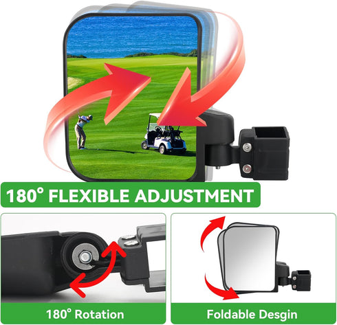 No Drilling Golf Cart Side Mirrors - HD Shatterproof Mirrors for EZGO Club Car Yamaha with Blind Spot