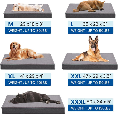 Cooling Dog Beds for Large Dogs, Orthopedic Memory Foam Dog Bed, Washable Cover, Ideal for Arthritic Dogs Up to 65Lbs