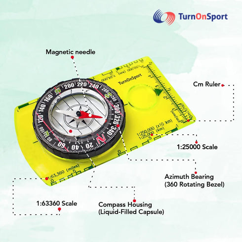 TurnOnSport Orienteering Compass - Advanced Scout Compass for Hiking, Camping, and Backpacking