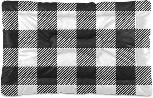 Buffalo Plaid Dog Bed Mat, Black and White Washable Pet Kennel Beds, Crate Pad for Large Medium Small Dogs 24 x 18 Inch