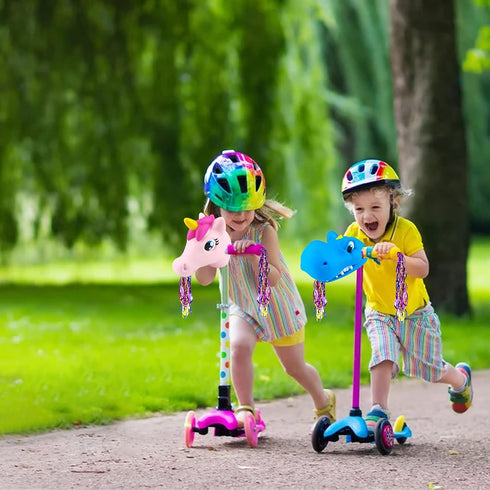 Kids Scooter Accessories for T-Bar Handle Scooter/Bike - Unicorn Dinosaur Head Decoration with Streamers