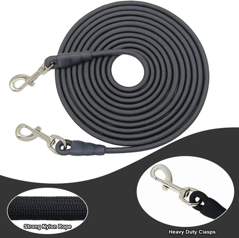 Tie Out Rope Dog Leash, Heavy Duty Nylon Check Cord for Medium Large Dogs, 8-50FT Indoor/Outdoor Playing (Black, 3/8" x