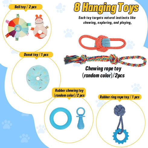 Bullro 8 Hammock Puppy Play Gym with Hanging Toys, Dog Jungle Gym Indoor with and Funny Enrichment Toys, PVC Frame