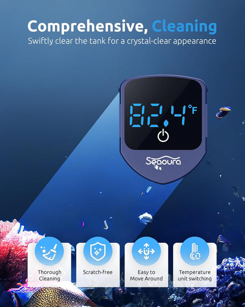Aquarium Magnetic Cleaner with Thermometer, Fish Aquariums Mini Magnet Brush Only for Glass Tank,Tiny Magnets Clean