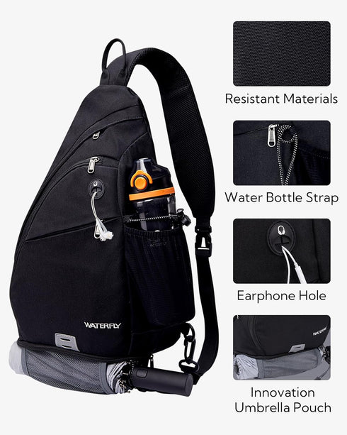 Backpack: Daypack Pack WATERFLY Sling Bag Crossbody Over Shoulder Casual Cross Chest Side