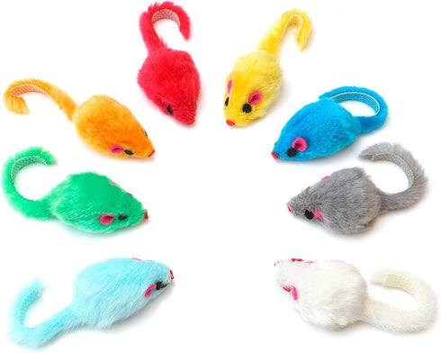 CHIWAVA 60PCS Furry Cat Toy Mice Rattle, Small Mouse Kitten Interactive Play Assorted Colors