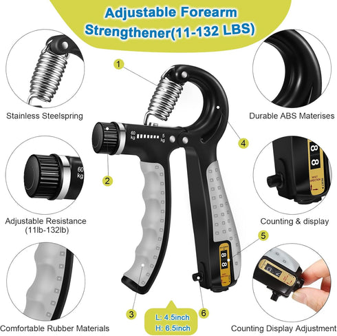 Grip Strength Trainer Kit, 6 Pack with Finger Exerciser, Hand Grip Strengthener, Forearm Workout Ring
