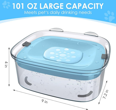 3L Dog Water Bowl No Spill, 101oz Large Spill Proof Dispenser, Anti Splash Slow Drinking Bowl for Dogs