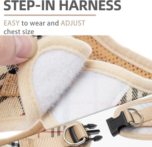 PUPTECK Adjustable Dog Harness Collar and Leash Set, Step in No Pull Pet Harness for Small Medium Dogs, Beige