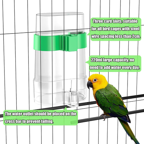 CLPOAWC Bird Water Dispenser, 2 Pcs Automatic Bird Feeder for Budgies, Parakeet Cage Accessories, Clear