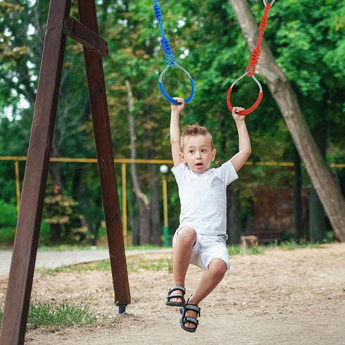 Morwealth Set Colorful Ninja Gymnastic Rings for Kids, Colorful Ninja Rings, Trapeze Swing Bar Rings,Climbing Rings