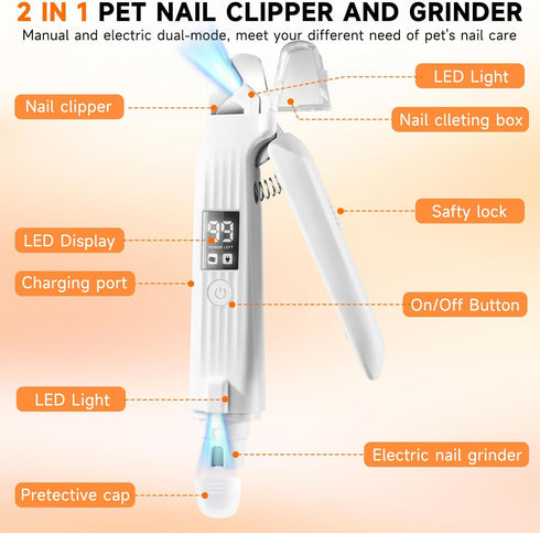 2 1 Trimmers Trimmer in Dog Nail Clippers an Nail Grinder Pet for Dogs Cats Claw Nail Care Tool USB Rechargeable Dogs