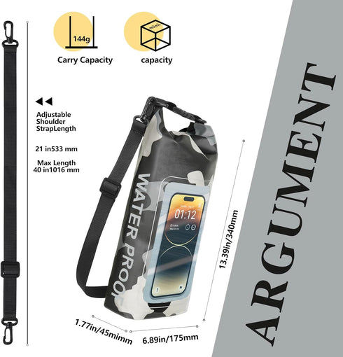 IP68 Waterproof Dry Bag 2L, Roll Top Pool Bag with Phone Pouch for Kayaking, Boating Accessories
