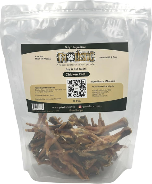 Pawlistic Chicken Feet for Dogs & Cats - 30pc - All-Natural Chew, Single