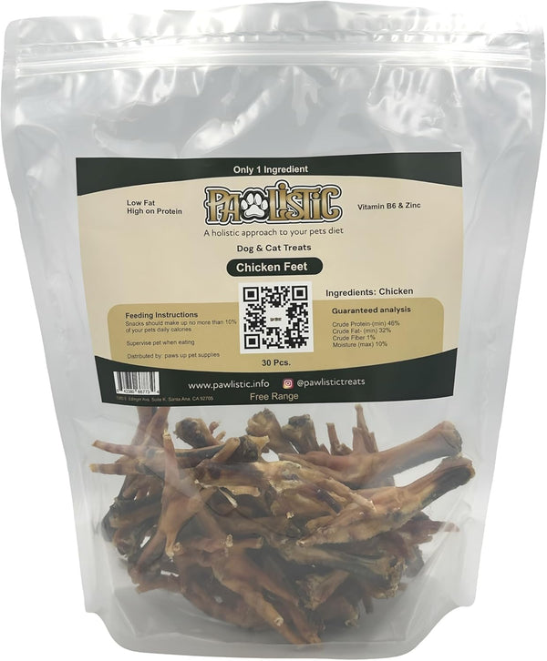 Pawlistic Chicken Feet for Dogs & Cats - 30pc - All-Natural Chew, Single