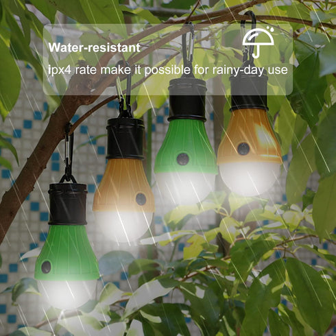 LED Camping Tent Lantern, Portable Outdoor Waterproof Emergency Light Bulb, Battery Powered with Clip Hook, Multi-Color