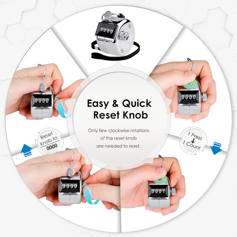 KTRIO Metal Handheld Tally Counter - 4-Digit Number Clicker for Coaching, Knitting, and Fishing