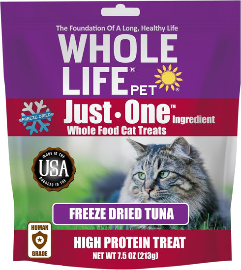 Whole Life Pet Just One Tuna - Cat Treat or Topper - Human Grade, Freeze Dried, One Ingredient - Protein Rich, Grain