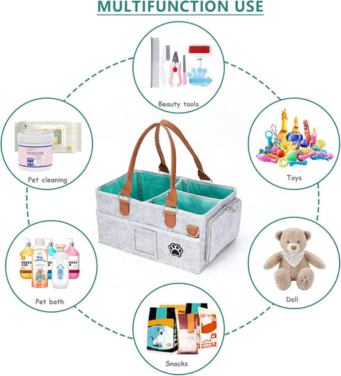 3 8 Felt Dog Grooming Bag, Pet Portable Tote Bag with Handle, Dogs Storage Organizer, Compartments Caddy with Pockets