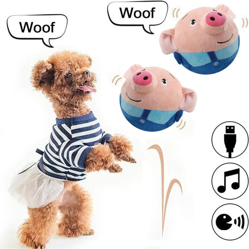 Active Moving Pet Plush Toy, Squeaky Moving Dog Ball Toy, Washable Cartoon Pig Electronic Dog Toy for Boredom Talking