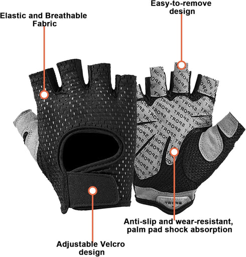 Mealah Men Women Half-Finger Workout Gloves - Anti Slip Fingerless Gym Gloves for Weight Lifting, Cycling