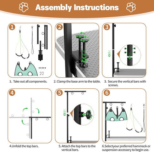 MHACVVO 31.5"-43.3" Hammock 3-in-1 Trimming, Dog Grooming Table Arm, Adjustable Pet Stand with & Clips Grooming Kit