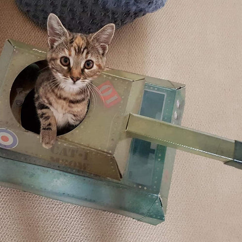 Suck UK | Tank Cat House | Cardboard Kitten Toys & Cat Bed | Interactive Cats Toy for Kittens & Cats | Novelty Kitten