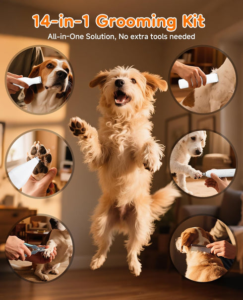 14 1 Trimmers 3 Dog Grooming Kit Quiet, in Dog Hair with Paw Nail Grinder & Pet Clippers, Low Noise,Waterproof