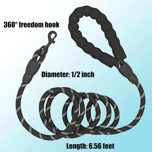 Rope Dog Leash with Comfortable Hand Grip, 6.5 FT Long - Safe for Night Walking, Suitable for Small Dogs